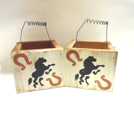 Rustic Decorative Wood Boxes Western Decor Horse Horseshoes Set of 2