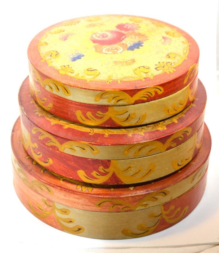 3 stacking nesting round lidded boxes sturdy cardboard multi color floral