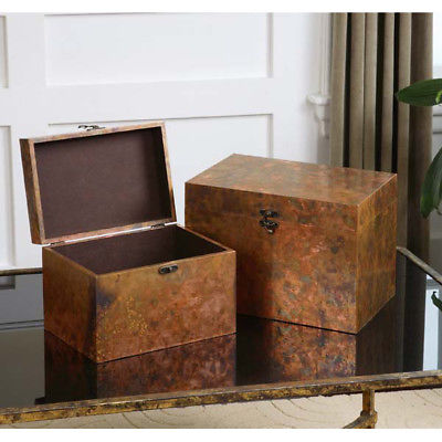 Oxidized Copper Sheeting Lidded Boxes S/2