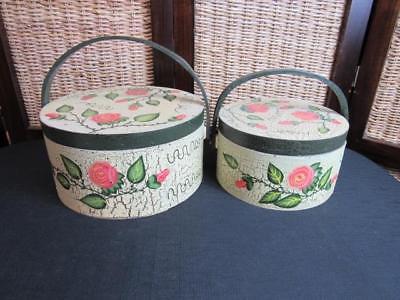 Decorative Pink Rose Floral Wood Nesting Round Boxes
