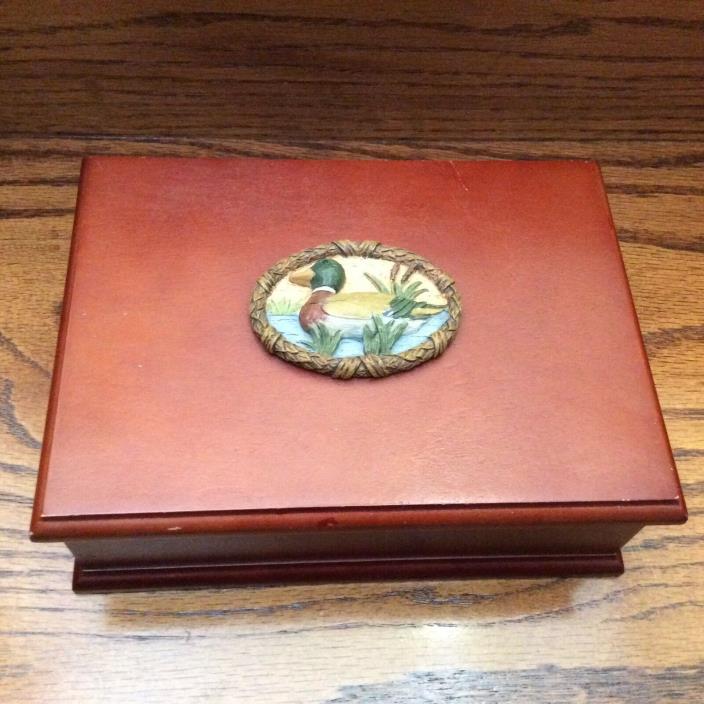 Wooden Decorative Photo Storage Box with Mallard Duck  Emblem, 7x5x2”