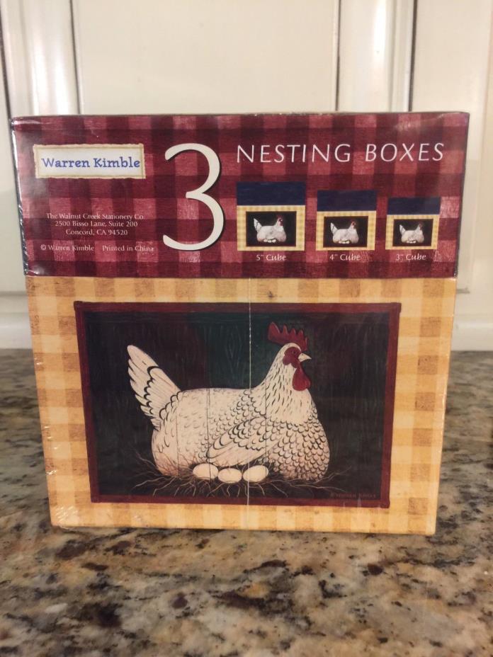 Set of 3 Warren Kimble Nesting Boxes - Country Chicken Motif - NEW