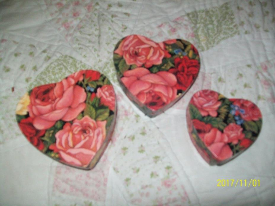 STACKABLE VINTAGE BOXES VICTORIAN FLORAL HEART SHAPED GIFT BOXES OR HOME DECOR