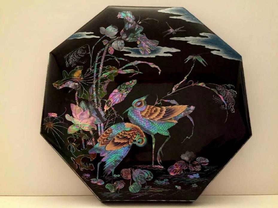 Oriental Octagon Dark Wooden Inlaid Trinket Box- 12