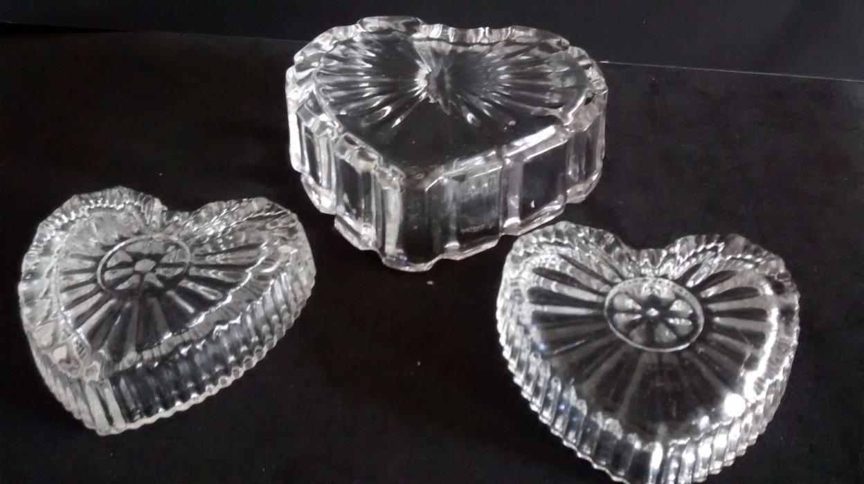 Cut Glass Heart Shaped Trinket Jewelry Box with Lid and Additional Open Box
