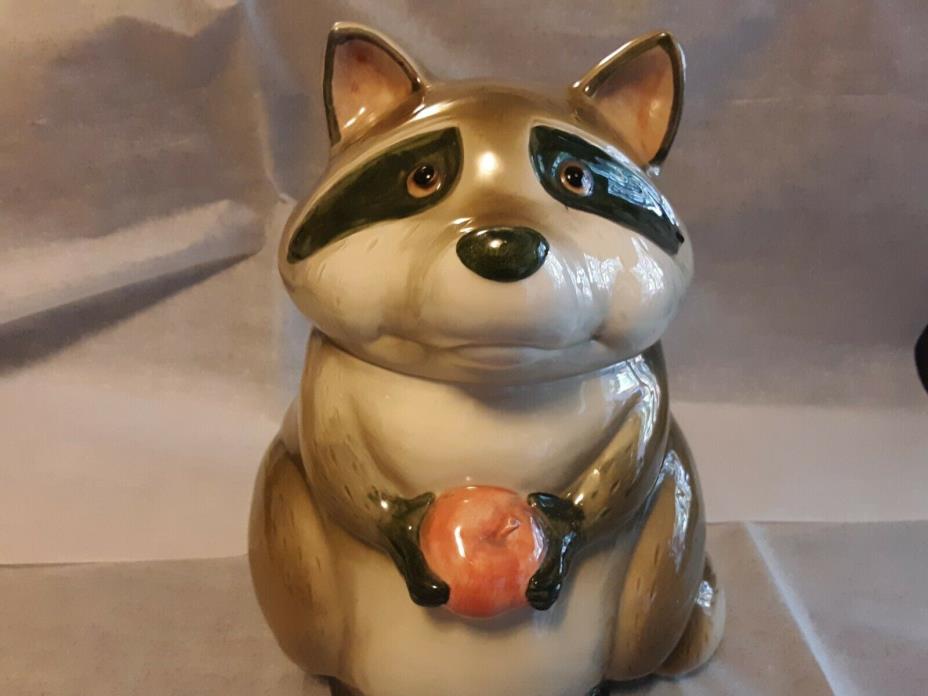 Rare FITZ & and FLOYD 1980 Raccoon with Apple Cookie Jar Adorable Racoon