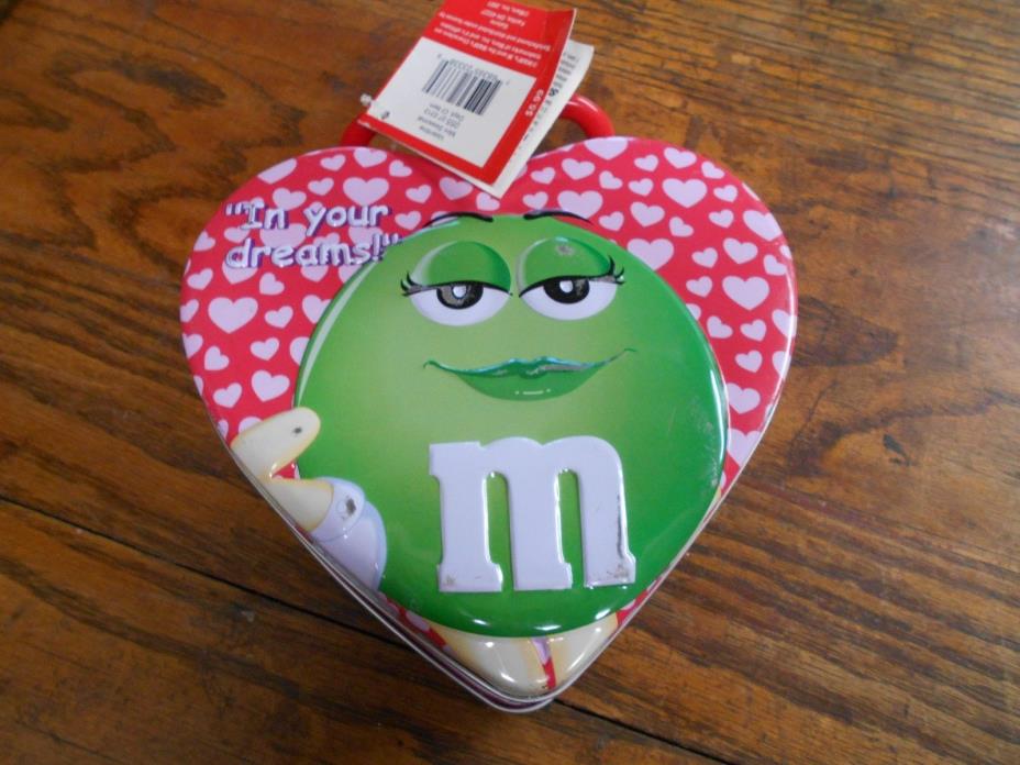 2001 metal Be Mine Valentine M & M storage tin heart w snap closure & handle