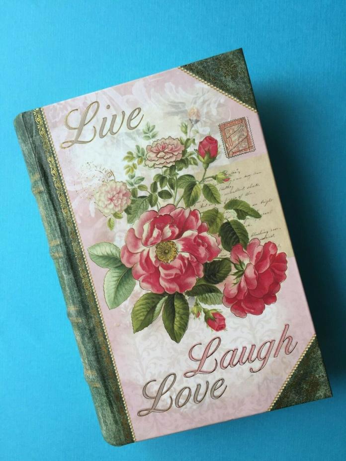 NEW. Punch Studio. LIVE. LOVE. LAUGH. PINK ROSES. Faux Book Box. Gift. EASTER.