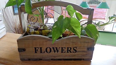 Country Style Wooden Garden Box Tote Rustic Wood Tool Box Flowers Garden Carrier