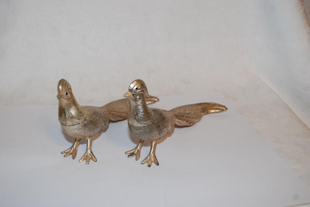 Vintage Salt & Pepper Shakers Pheasant Birds Shaped Silvertone Metal Set Unique