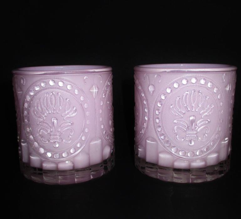 Set of 2 Glass Pink Candle Holders Tealight or Votive