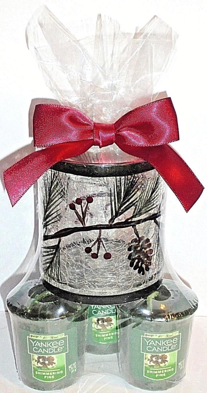 Yankee Candle SHIMMERING PINE & PINE Crackle Glass Gift Set ~  FREE SHIPPING