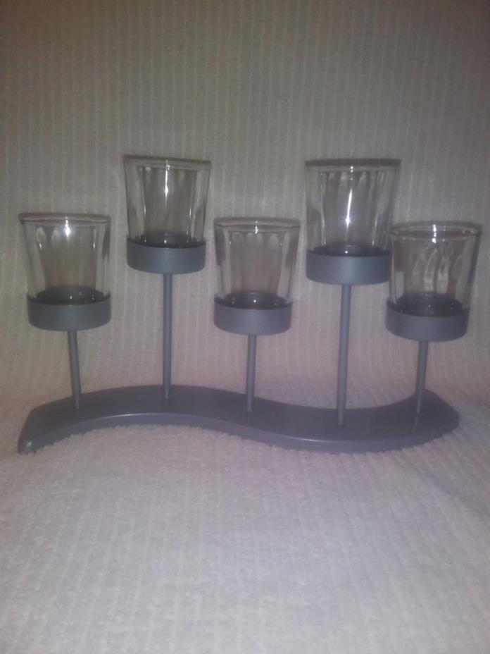 Silver Wave 5 Cup Staggered Contemporary Candle Holder
