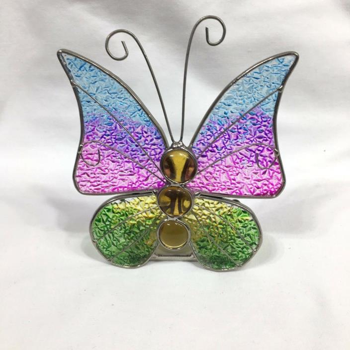 Glass Metal Multi-Color Butterfly Tealight Candle Holder