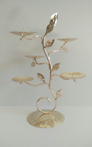 GOLD METAL BRANCHES WITH LEAVES 5 CANDLE VOTIVE HOLDER 11.25