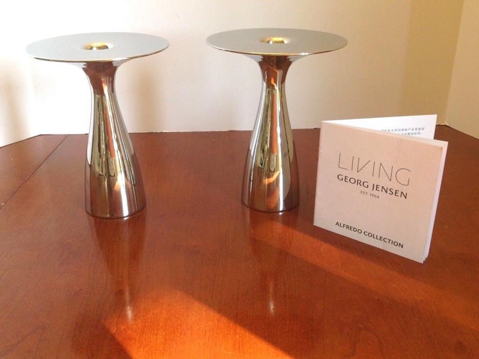 NEW Signed Pair (2) GEORG JENSEN Alfredo Candle Holders STAINLESS STEEL 6