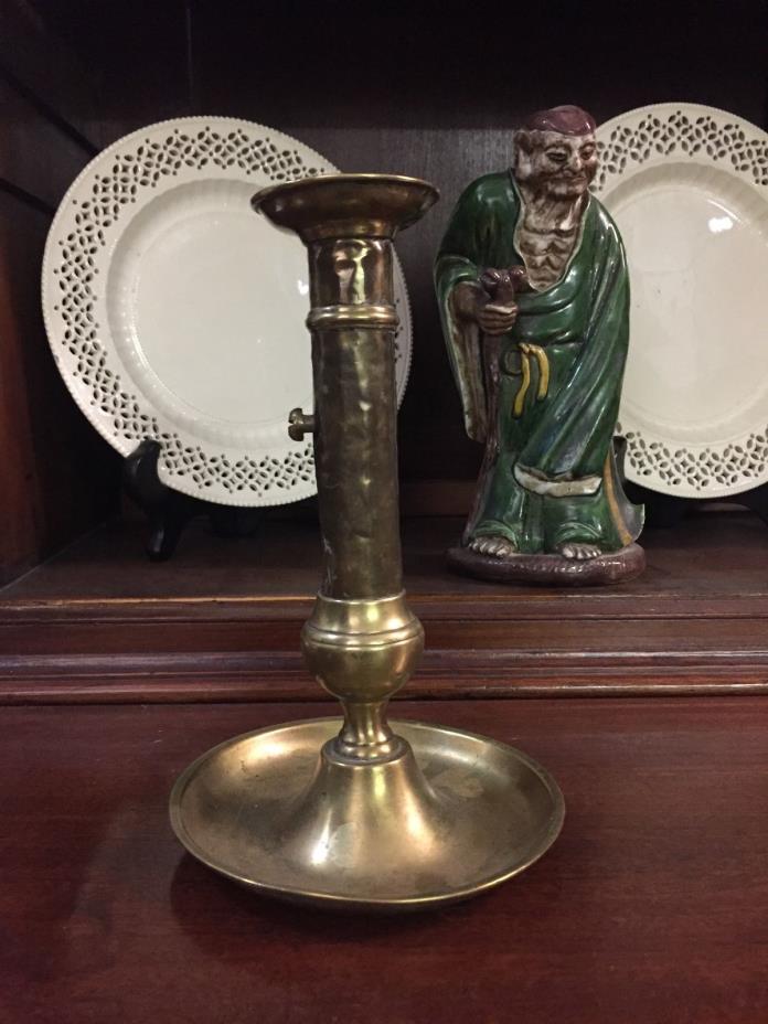 FRENCH CANDLESTICK WITH SIDE PUSHUP; COMBINATION CAST AND SHEET BRASS c. 1830