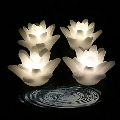 (Pack Of 4) Flameless Wax LED Water Floating Lotus Candle Light For Wedding Home