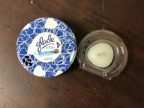 Glade Scented Oil Refillable Tin Candle Holder + 1 Count Refill Clean Linen NEW