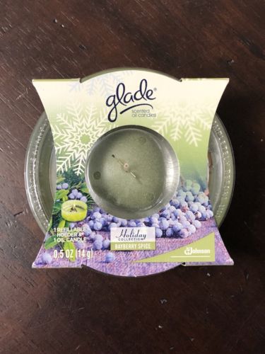 Glade Scented Oil Candle + Present Themed Glass Holder Bayberry Spice Scent NEW