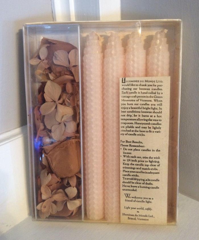 Illuminee du Monde-4 Candlestick Candles-Hand Rolled in Vermont-Beeswax-Pink