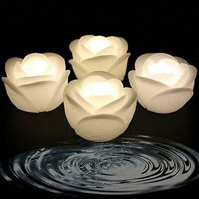(Pack Of 4) Warm White Color Flameless Wax LED Water Floating Rose Candle Light