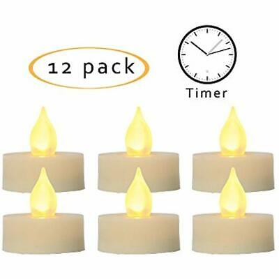 Battery Operated LED Flameless Tea Lights With Timer Realistic Flickering Fake