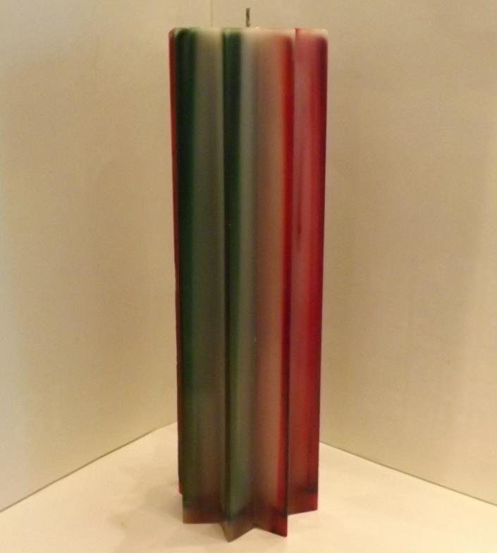Christmas red & green streaks Candle, Bayberry scent, star 8 point 9