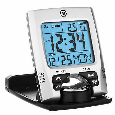 Compact Travel Alarm Clock Digital Folding Thermometer Snooze Calendar Battery