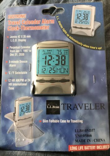 L.L. Bean Traveler Alarm Clock with Calendar & Temperature - Battery Included