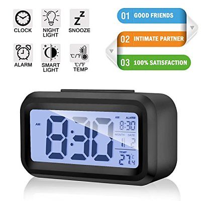 Alarm Clock Digital LCD Large Display Battery Operated Portable Modern Smart