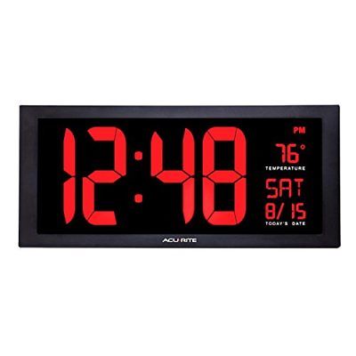 AcuRite 75100 Large Digital Clock with Indoor Temperature | LED Wall Date and