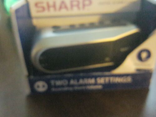 Sharp Green LED Dual Alarm Clock Silver Plug In Or Battery Small Size