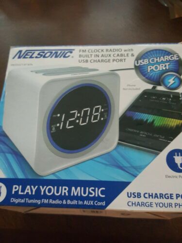 Nelsonic FM Clock Radio w/ USB Port - Nelsonic NLC727