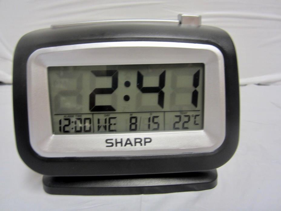 Sharp battery powered alarm clock with date and indoor temp