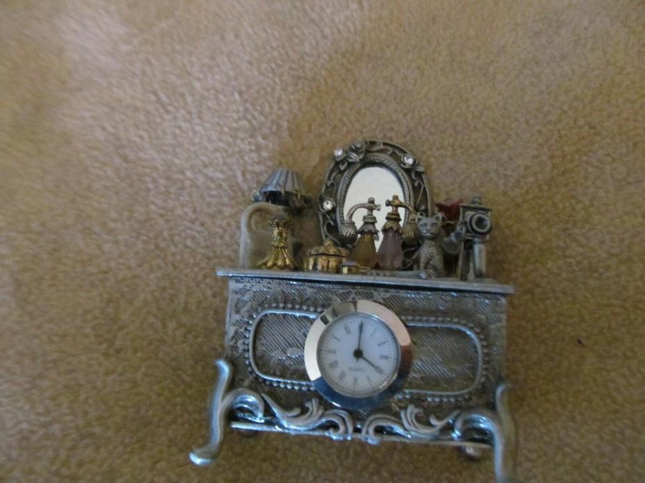 Pewter Vanity Ring Box w/Clock