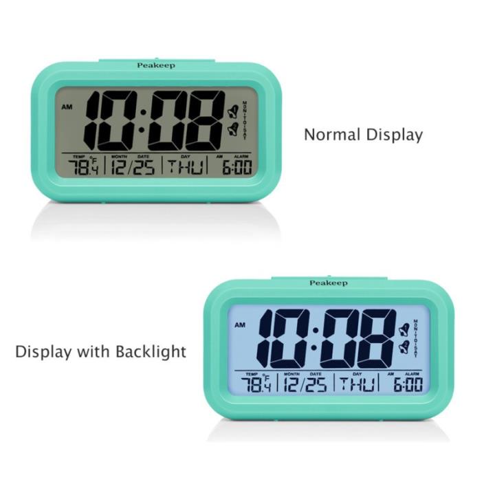 Peakeep Battery Digital Clock with 2, Snooze, Optional Weekday Alarm and Sensor
