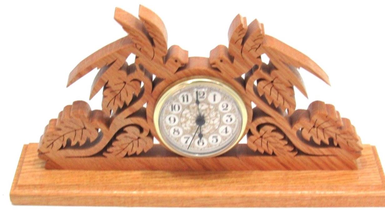 Laser Cut Wooden Bird and Leaf Mantel Desk Clock 12