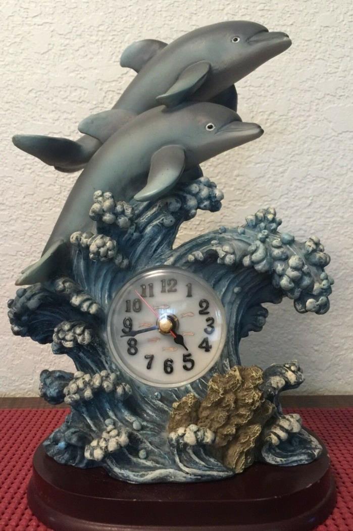 Unique Twin Blue DOLPHINs Waving the Ocean ~ Shelf / Mantel / Desk Clock  10