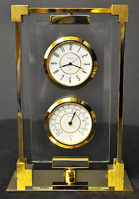 New Bulova Gold Plated Desk / Mantle Clock With Thermometer