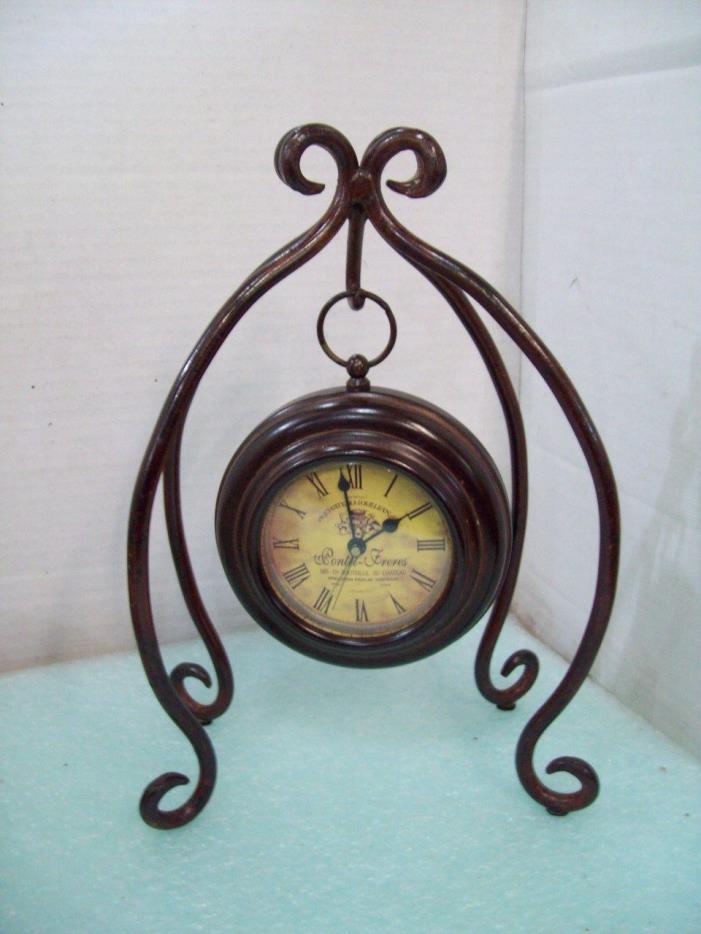 Contel Freres French Style Hanging Clock on Wrought Iron Stand G4