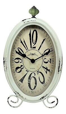 Cream and Green Oval Antiqued Table Clock Battery Operated 12 Inches