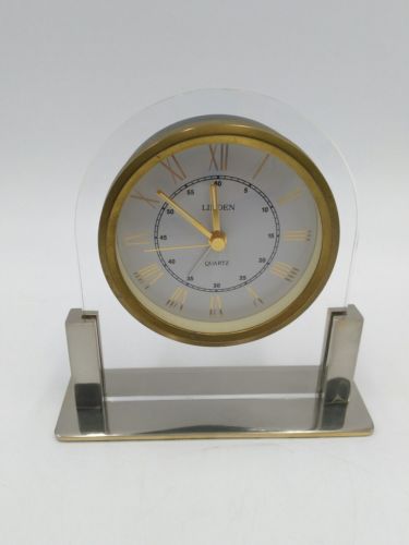 Small LINDEN Quartz Desktop Clock, Glass Acrylic, Black and Gold Color