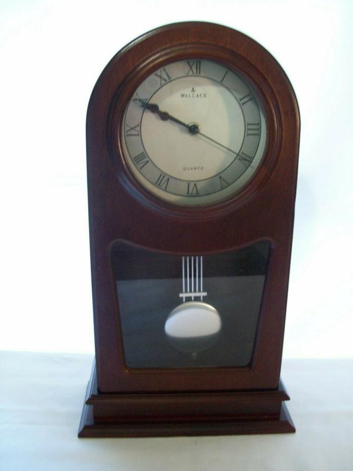 Vintage Wallace Quartz Pendulum Mantel Clock Mahogany Wood Case Glass Windows