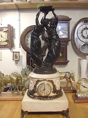 Very Large Double Maiden Mantel/ Shelf Clock. Reproduction