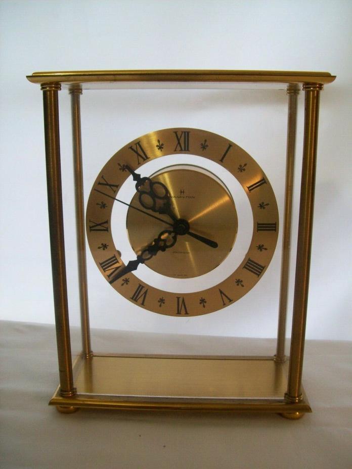 Vintage Hamilton Electronic Mantel Clock Heavy Solid Brass LIC Swiss ATO 1973