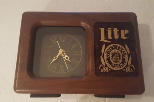 Vintage Miller Lite Clock Wood Raised Relief Carved Mantel Desk Shelf Beer