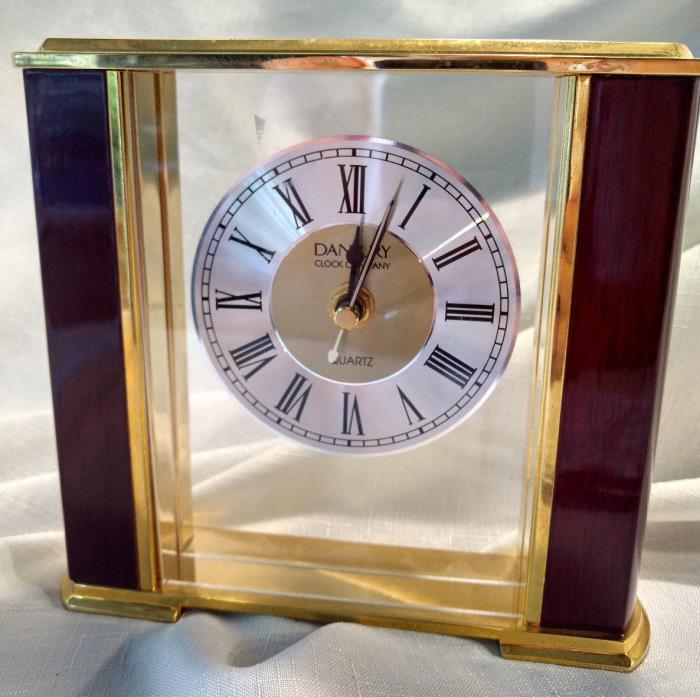 Danbury Clock Co Fancy Vintage Brass Burgandy Faux Wood Desk Quartz VTG Gold