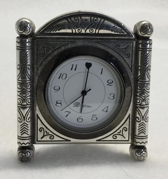 BRIGHTON-Miniature-Silver-Plated-DESERT-PASSAGE-Desk-or-Boudoir-Vanity-Clock