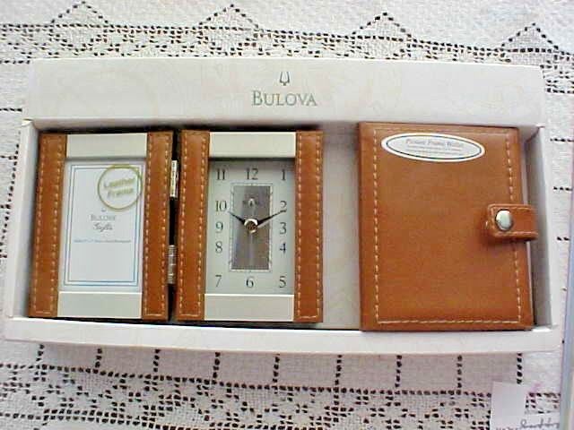 Gift Set Desk Clock And Wallet Picture Frame Brand Bulova Leather New in Box
